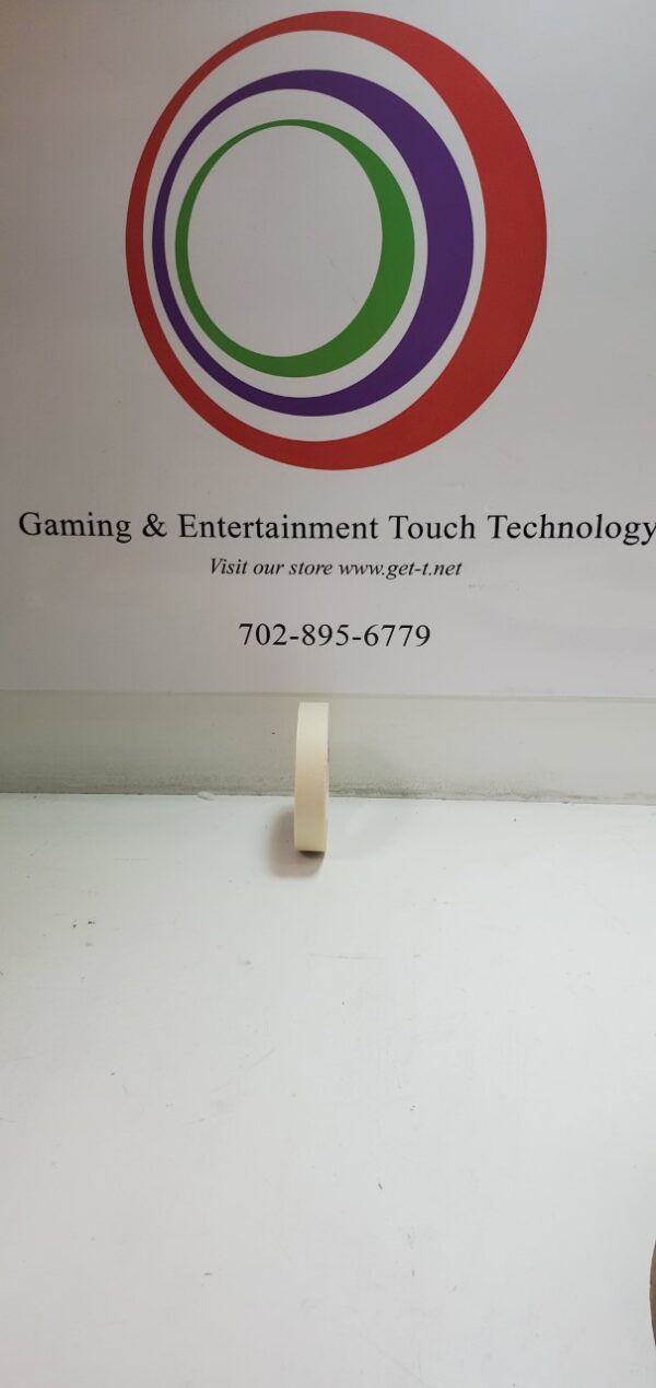 A sign for BRon, 1" Masking Tape. Beige. GETT Part Tape112 gaming and entertainment touch technologies.