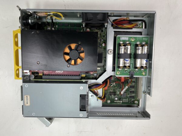The inside of a computer case with a Bally Alpha 2 Pro V22/27 CPU, Complete, Bally Part 264001. GETT Part CPU172 power supply.