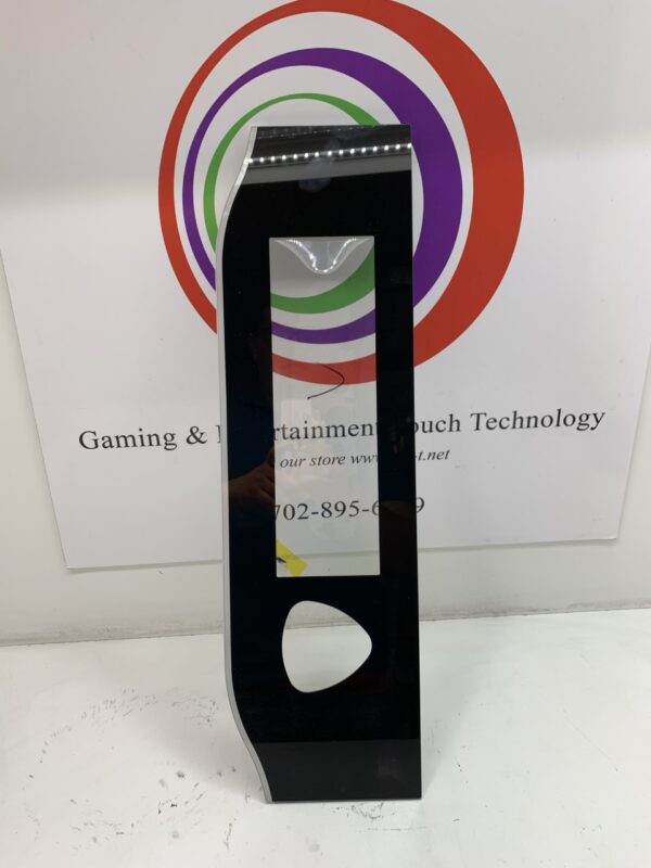 A black Glass Trophy with a logo on it is the Button Deck Touch Sensor, PCAP Touch Screen, for use with Aristocrat Helix XT Games.