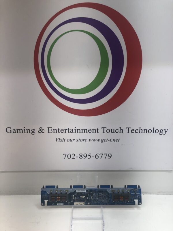 A gaming and entertainment touch board in front of an AD Board for use with 32" Tatung/ Tovis Monitor. Works with Bally Alpha V32 LCD Touch Monitors. Part # 00220acd1300113A. GETT Part ADB274 sign.