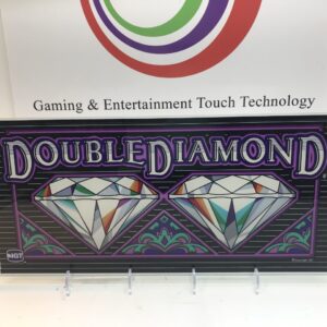 A IGT Double Diamond Belly Glass. 20.25" x 9.5". GETT Part BellyGlass100 sign is displayed in front of a gaming and entertainment company.