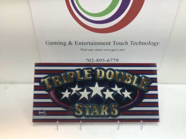 A triple IGT Double Diamond Belly Glass sign in front of a gaming and entertainment technology sign.