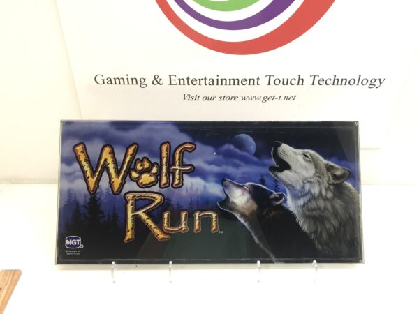 A wolf run sign in front of an IGT Double Diamond Belly Glass. 20.25" x 9.5". GETT Part BellyGlass100 sign