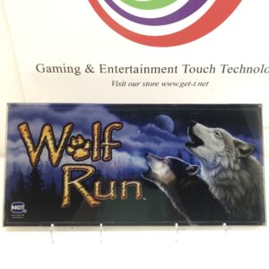 A wolf run sign in front of an IGT Double Diamond Belly Glass. 20.25" x 9.5". GETT Part BellyGlass100 sign