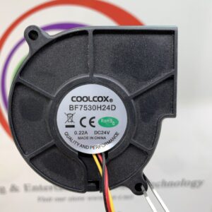A CoolCox Brand Cooling Fan with wires attached to it.