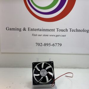 A CoolCox Cooling Fan- CoolCox- Part # CC9225H24B, 24V x.10A 3 WIRE NO CONNECTOR fan in front of a sign.