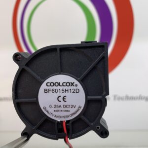 A Cooling FAN,COOLCOX Brand- Part # BF6015H12D.12V x .25A ,2-WIRE,40X40X20MM,W/CONNECTOR. GETT Part Fan130 with a wire attached to it.