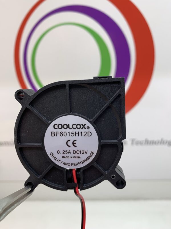 A Cooling FAN,COOLCOX Brand- Part # BF6015H12D.12V x .25A ,2-WIRE,40X40X20MM,W/CONNECTOR. GETT Part Fan130 with a wire attached to it.