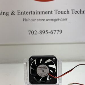 A small Cooling Fan, CoolCox Brand- Part # CC5010H05B. 5v x .30A. 2-Wire with Connector Plug-NEW, with a logo on it.
