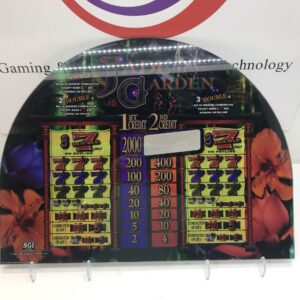 A slot machine with the IGT Double Diamond Belly Glass. 20.25" x 9.5". GETT Part BellyGlass100 in the middle of it.