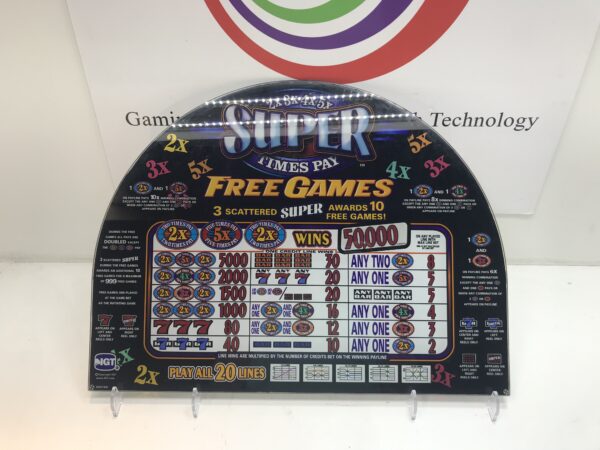 A display with a sign that reads IGT Double Diamond Belly Glass. 20.25" x 9.5". GETT Part BellyGlass100 free games.
