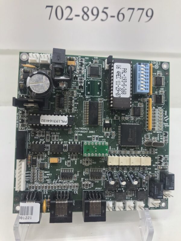 A computer board with a number of PALtronics BSK Machine Interface Cards, IGT Only, Fits all IGT- Comes with IGT Comm Chip on board. Like New. GETT Part PAL105. PAL part 193-5-268 IGT electronic components on it.