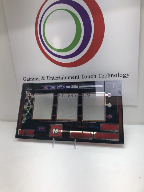 The Reel Glass for WMS BBI 3-Reel Game with Win Meter, Chrome inlays/ credit meter openings logo is on display.