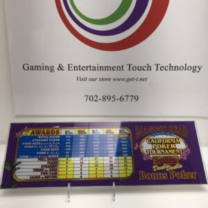 A sign for Top Glass for IGT 9" Poker Game. Custom Top Glass from California Hotel and Casino. Great Souvenir Piece. GETT Part TopGlass130 touch technology.