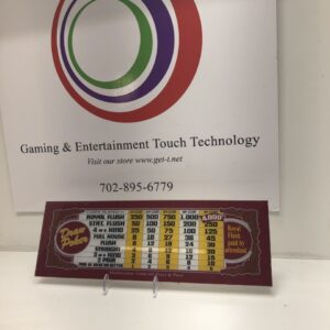 A sign that says Top Glass for IGT 9" top Video Poker Game. Top Glass PayTable, Draw Poker. Great for Use in Man Cave! GETT Part TopGlass132 gaming and entertainment touch technology.