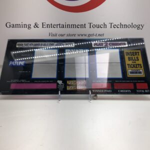 A Reel Glass for use with IGT S2000 Games, Multi Denom inserts and Credit Meter openings with the words 'caring & entertainment technology' on it.
