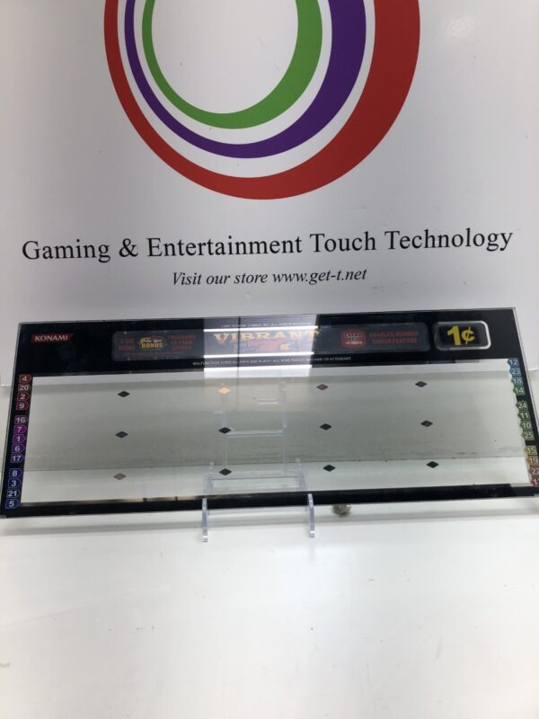 A Reel Glass for Konami Advantage 5 Reel Game touch technology sign is on display.