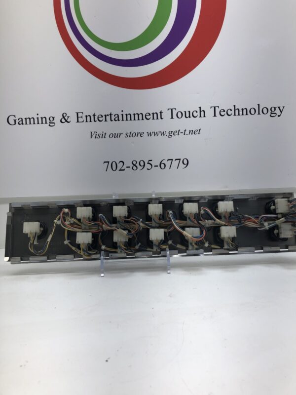 Gaming & entertainment touch technology using the WMS BBI, Static Button Deck. Full Chrome Deck with 12 square push buttons and 1 round Repeat Bet button. GETT Part BP151.