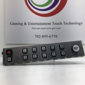 WMS BBI, Static Button Deck. Full Chrome Deck with 12 square push buttons and 1 round Repeat Bet button. GETT Part BP151 is the gaming & entertainment technology control panel mentioned in the sentence above.