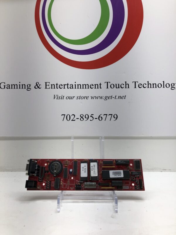 A 12 cell in machine meter Controller Board. PALTRONICS, PAL Part # 80-PAL0111. GETT Part PAL109 gaming and entertainment technology board in front of a sign.
