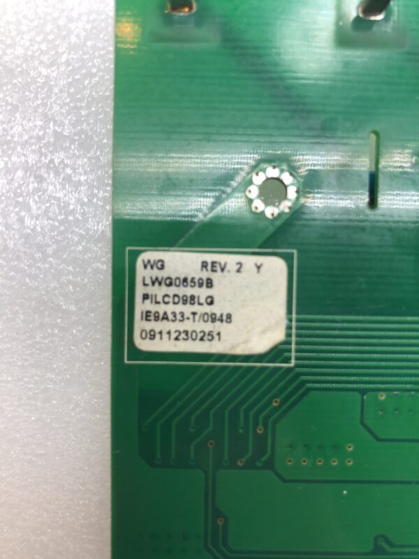 A green Inverter- Fits Wells Gardner Monitors for Konami Podium 22" monitor pcb with a label on it.