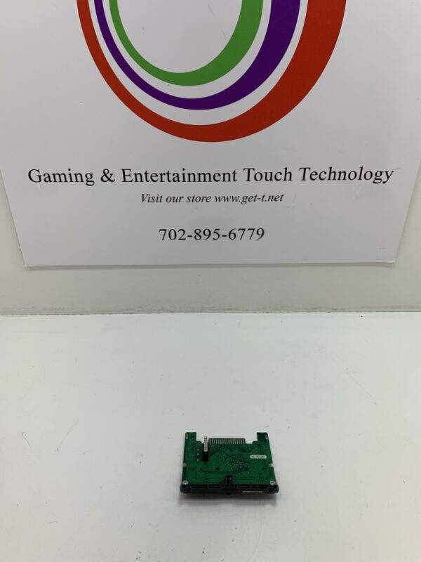A gaming and entertainment technology logo on a table.