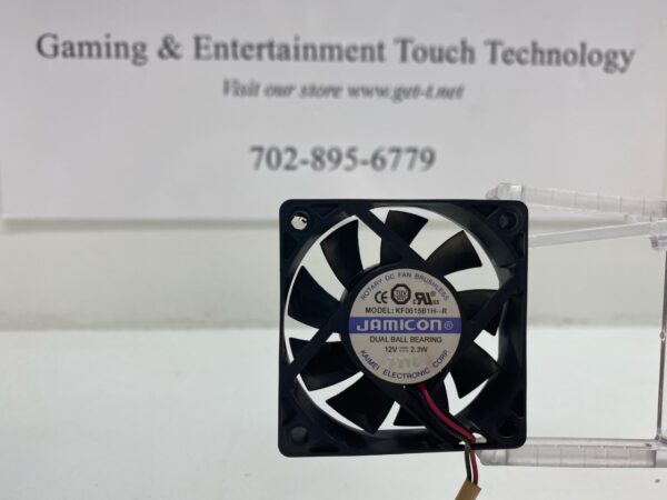 A 12V x 2.3W Cooling Fan with a logo on it.