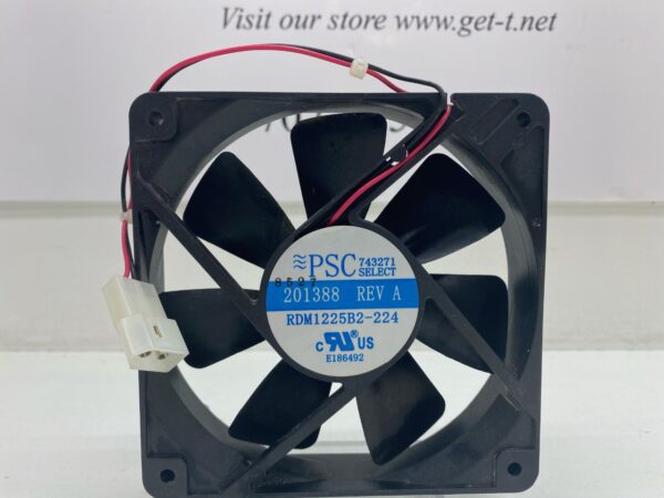 A 12V x .22A Large Cooling Fan with a wire attached to it.