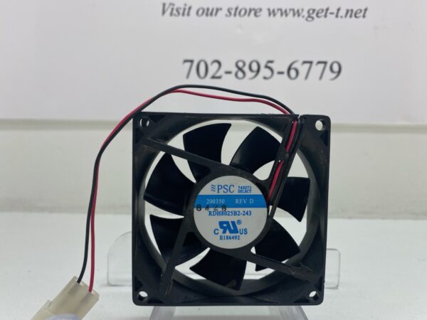 A 24V x .15A Cooling Fan with a wire attached to it.