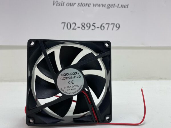 A 12V x .15A Cooling Fan with a wire attached to it.