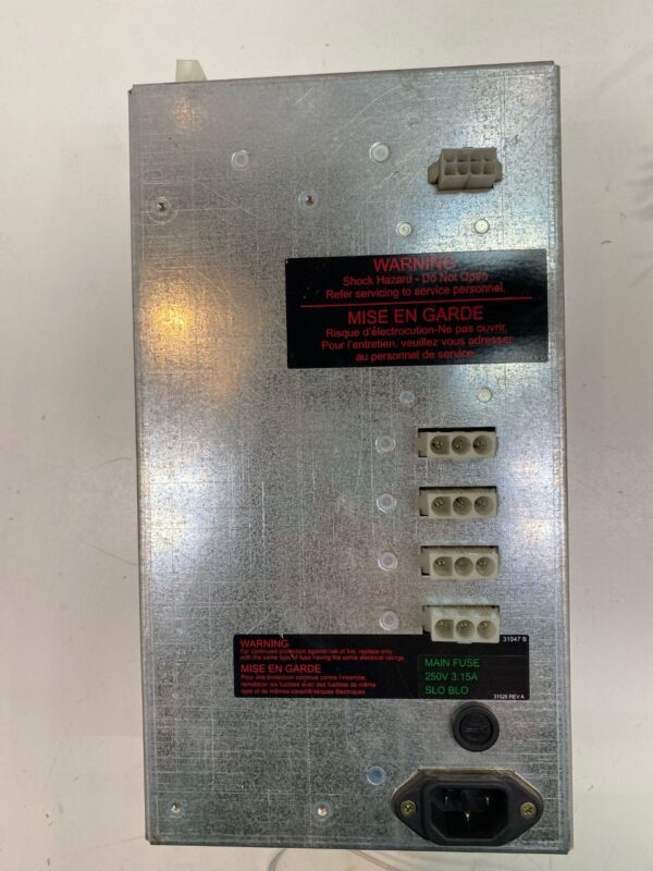 A metal box with a 250V Power Supply, Generic. Part 33144 B. GETT Part PSUP213 on it.