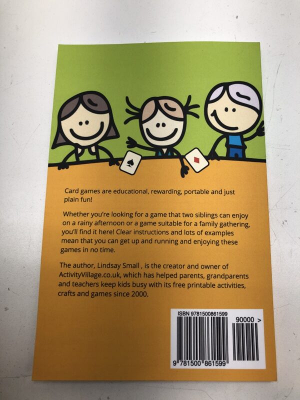 The back cover of Card Games for Kids: 36 of the Best Card Games for Children and Families Paperback.