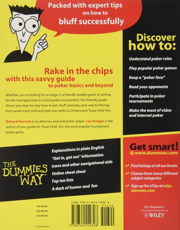 The back cover of the Poker For Dummies Paperback (GETT Part CQB105) way.