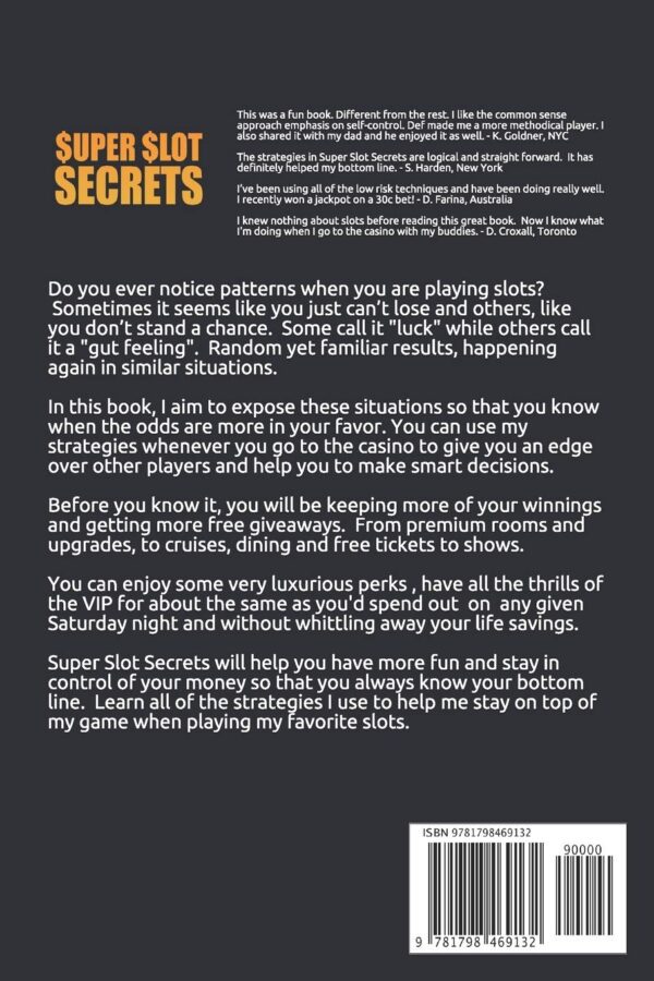 The back cover of Super Slot Secrets: For Slot Lovers Who Want to Get More from Playing Paperback.