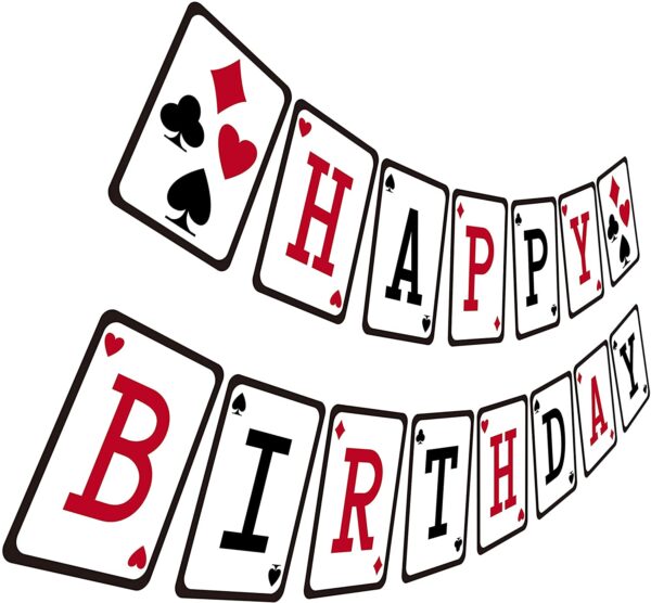 Casino Birthday Banner with playing cards.