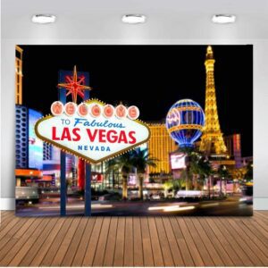 Welcome to Las Vegas Backdrop Casino City Night Scenery Background 5x3ft Vinyl Billboard Banner Themed Party Decoration Backdrops ITEM SIZE--5(W) x 3(H)ft. GETT Part CQD110 sign backdrop.