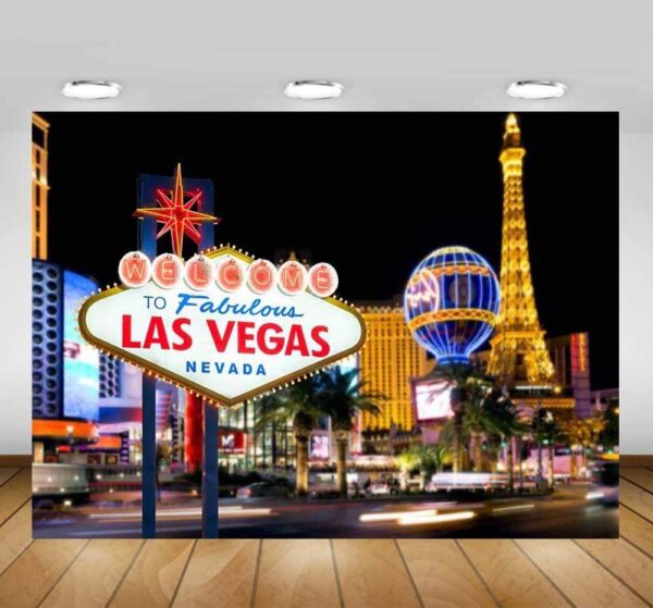 Welcome to Las Vegas Backdrop Casino City Night Scenery Background 5x3ft Vinyl Billboard Banner Themed Party Decoration Backdrops ITEM SIZE--5(W) x 3(H)ft. GETT Part CQD110 backdrop.
