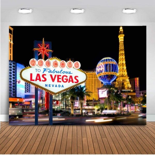 Welcome to Las Vegas Backdrop Casino City Night Scenery Background 5x3ft Vinyl Billboard Banner Themed Party Decoration Backdrops Las vegas sign backdrop.