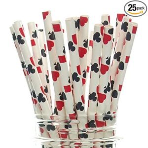 A jar full of Las Vegas Game Night Casino Straws (25 Pack) with playing cards on them.