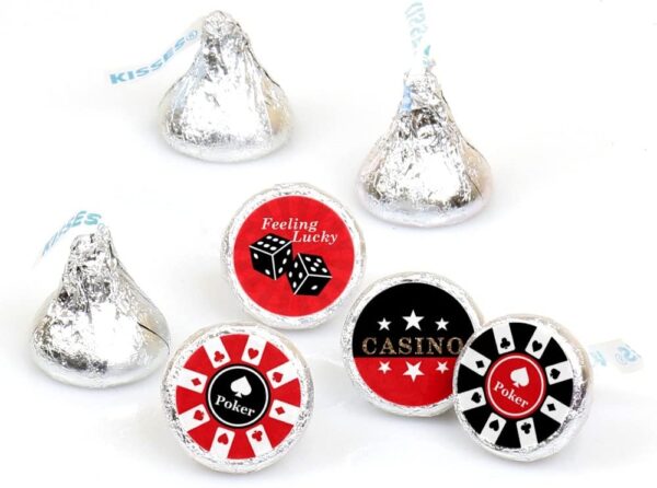 Las Vegas - Casino Party Round Candy Sticker Favors - Labels Fit Hershey’s Kisses (1 Sheet of 108) themed hershey kisses.