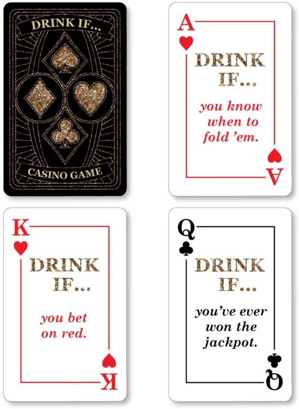 A set of Drink If Game - Las Vegas - Casino Party Game - 24 Count playing cards with the words drink if.