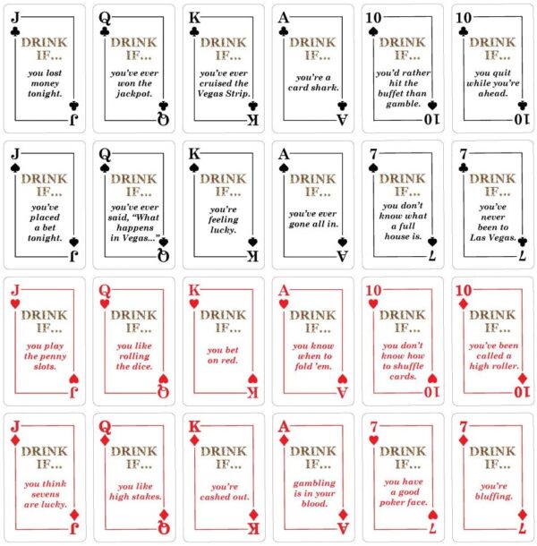 A set of Drink If Game - Las Vegas - Casino Party Game - 24 Count with different words on them.