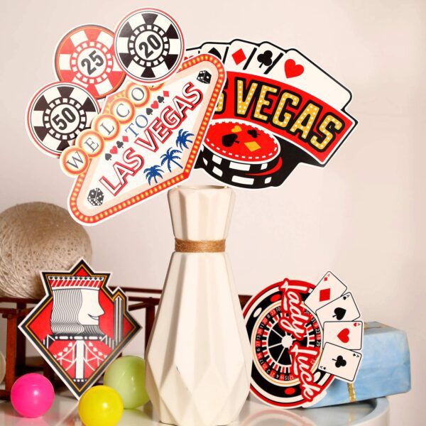 24 Pieces Las Vegas Party Decorations, Casino Party Centerpiece Sticks Casino Cutouts for Baby Shower Birthday Party Las Vegas Theme Party Centerpiece Sticks Table Toppers(Las Vegas)