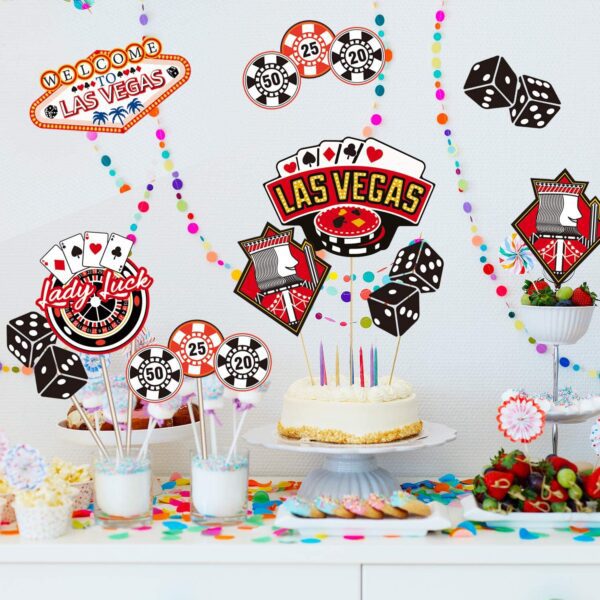 Las Vegas themed party decorations: 24 Pieces Las Vegas Party Decorations, Casino Party Centerpiece Sticks Casino Cutouts for Baby Shower Birthday Party Casino Theme Party Centerpiece Sticks Table Toppers (Las Vegas).