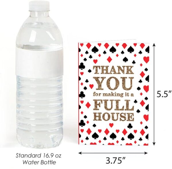 A bottle of water and Las Vegas - Casino Party Thank You Cards (8 Count) for a full house.