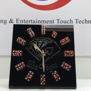 A Custom Las Vegas Dice Clock with the words entertainment touch technology.