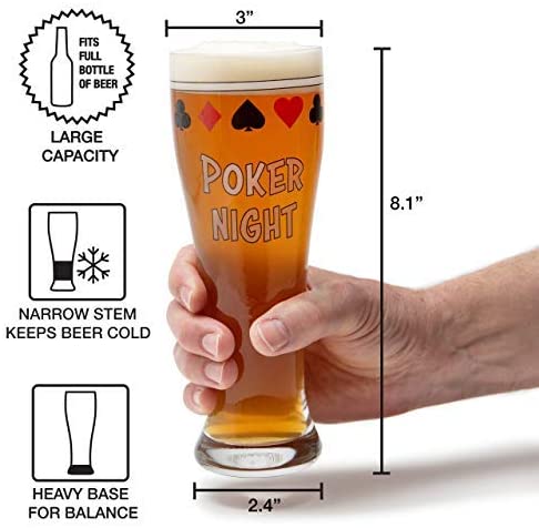 Pint Beer Glasses for Poker, Drinking Cups Set of 2 for Man Cave