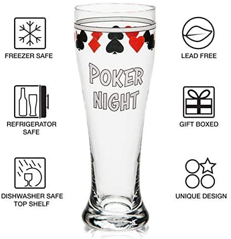 Pint Beer Glasses for Poker, Drinking Cups Set of 2 for Man Cave