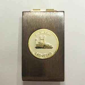 A Showboat Casino Wooden Money Clip with a train on it. Unique and one of a Kind.