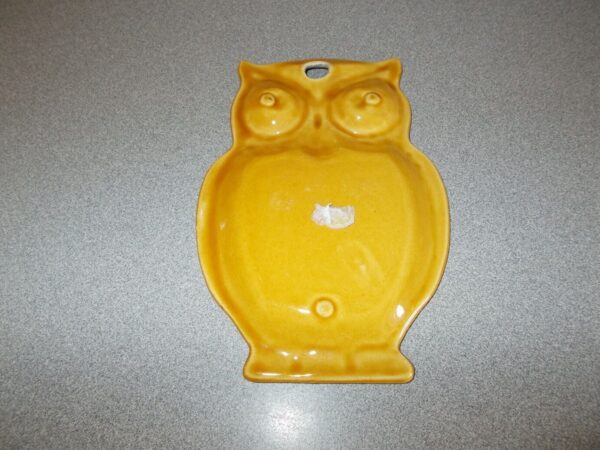 A Vintage Las Vegas Nevada travel tourist souvenir ceramic Owl shaped ashtray is sitting on a table.